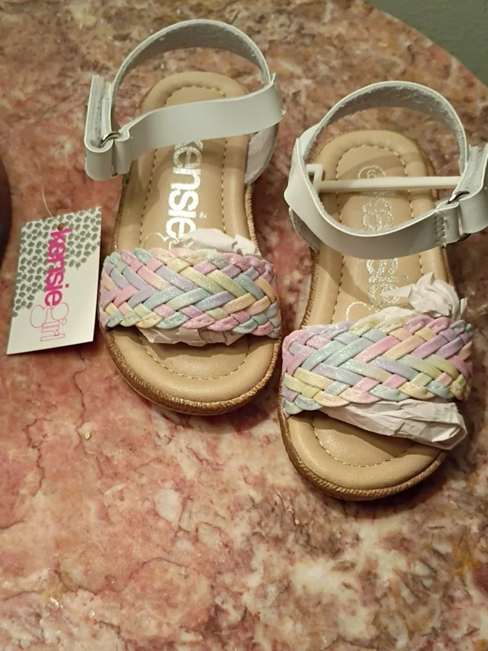 Kensie Girl White Sandals with Pastel Braided Straps
